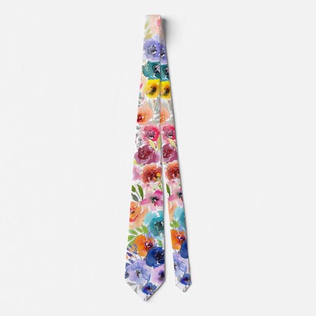 PixDezines Watercolor Summer Florals Tie (Front)