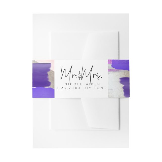PixDezines Watercolor Swatches Purple Invitation Belly Band (Front Example)