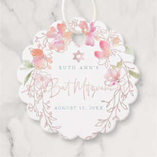 PixDezines Watercolor Sweet Pea Wreath Mitzvah Favour Tags