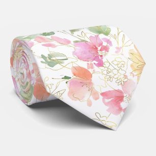 PixDezines Watercolor Sweetpeas Blush Pink Yellow Tie