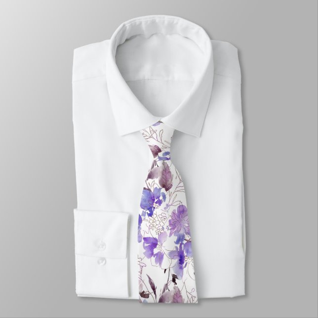 PixDezines Watercolor Sweetpeas Lavender Purple Tie (Tied)