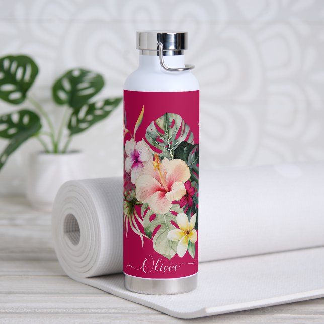 PixDezines Watercolor Tropical Paradise Flowers Water Bottle (Yoga)
