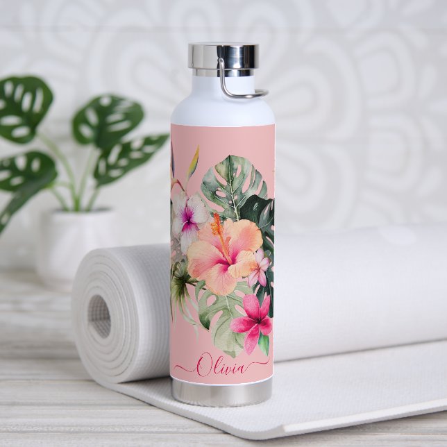 PixDezines Watercolor Tropical Paradise Flowers Water Bottle (Yoga)
