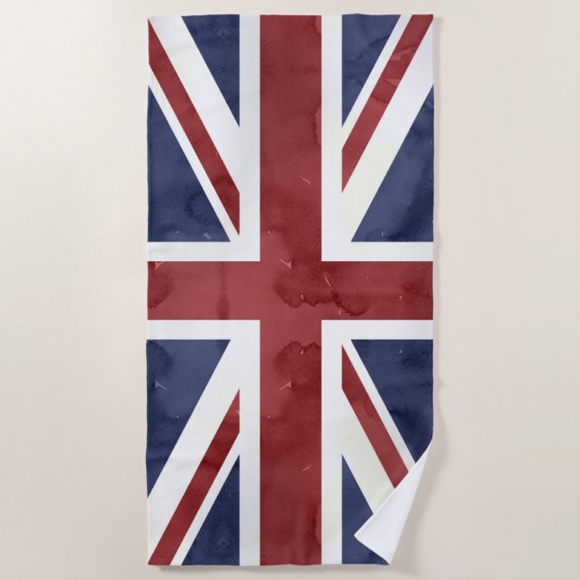 PixDezines Watercolor Union Jack Beach Towel (Front)
