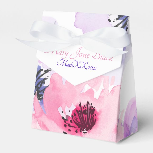 PixDezines Watercolor Water Roses Purple+Pink Favour Box (Front Side)
