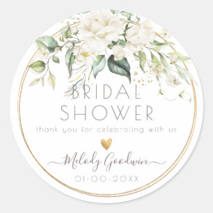 PixDezines Watercolor White Cream Roses+Greenery Classic Round Sticker