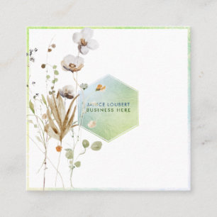 PixDezines Watercolor Wild Flowers Honeycomb Squar Square Business Card
