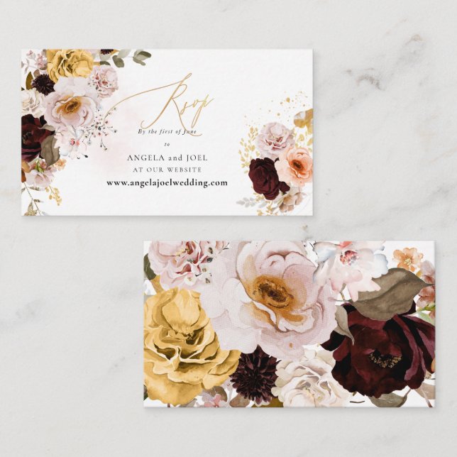  PixDezines Web RSVP Autumn Roses+Dahlia Enclosure Card (Front/Back)