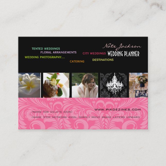 PixDezines wedding planners/diy colours+fonts Business Card (Front)