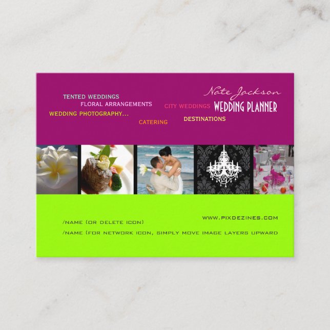 PixDezines wedding planners/diy colours+fonts Business Card (Front)