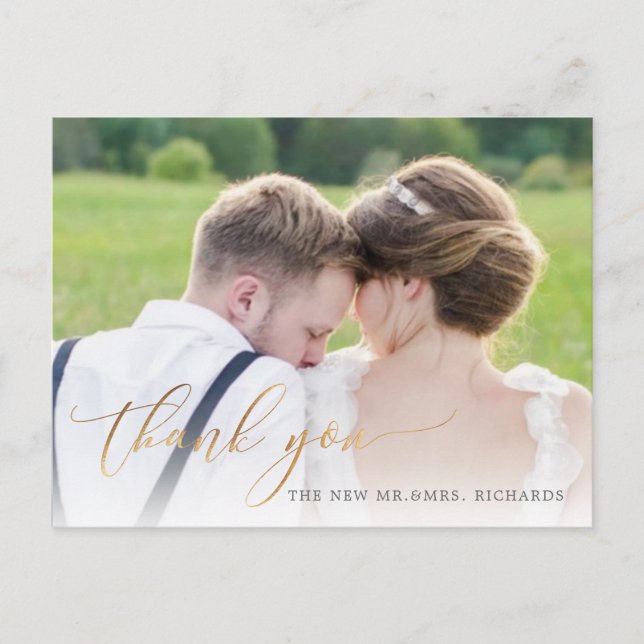 PixDezines Wedding Thank You/Faux Gold Script Announcement Postcard (Front)