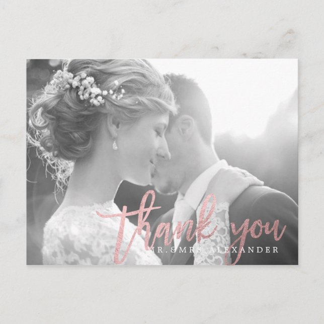 PixDezines Wedding Thank You/Rose Gold Script Postcard (Front)