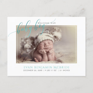 PixDezines Welcome Baby Boy, Faux Foil Script Announcement Postcard