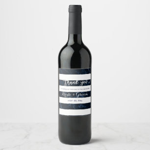 PixDezines White/Blue Marble Stripes Wine Label