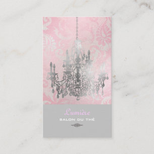 PixDezines White Chandelier+Pink Damask Business Card