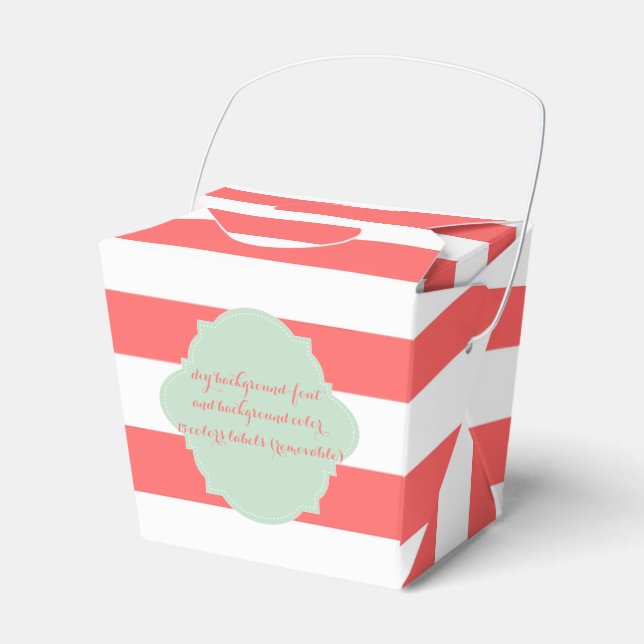 PixDezines White+Coral Orange stripes Favour Box (Front Side)