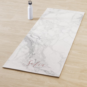 PixDezines White Marble + Blush Rose Veins Yoga Mat