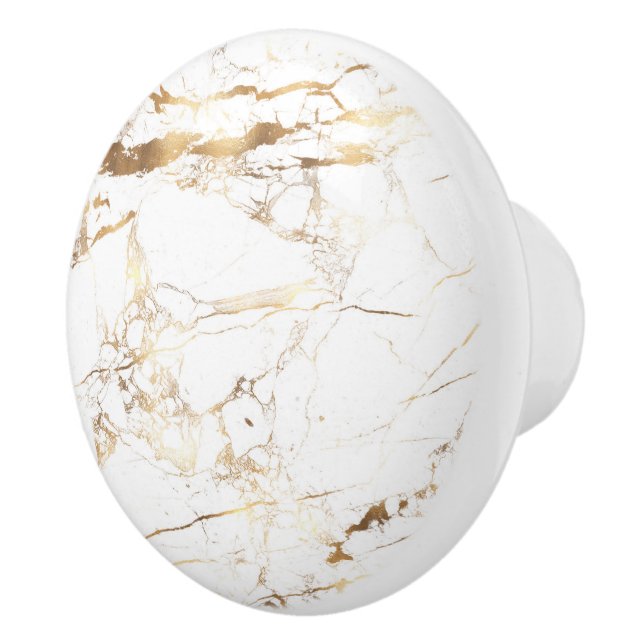 PIXDEZINES WHITE MARBLE+FAUX GOLD VEINS CERAMIC KNOB (Right)