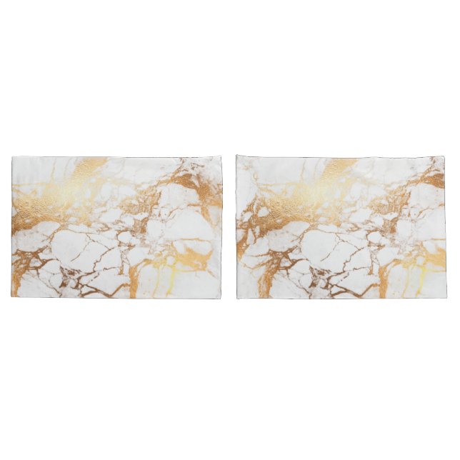 PixDezines WHITE MARBLE+FAUX GOLD VEINS Pillowcase (Back-Set)