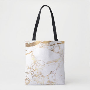 PixDezines WHITE MARBLE+FAUX GOLD VEINS Tote Bag