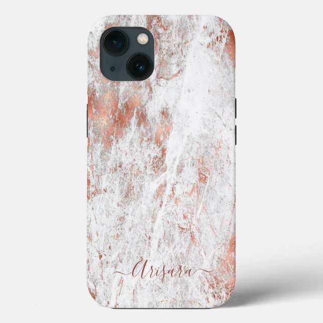 PixDezines White Marble+Faux Rose Gold Case-Mate i Case-Mate iPhone Case (Back)