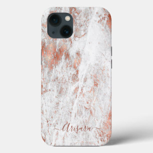 PixDezines White Marble+Faux Rose Gold Case-Mate i iPhone 13 Case