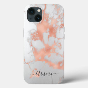 PixDezines White Marble+Faux Rose Gold iPhone 13 Case