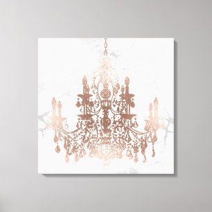 PixDezines White Marble Faux Rose Gold Chandelier Canvas Print
