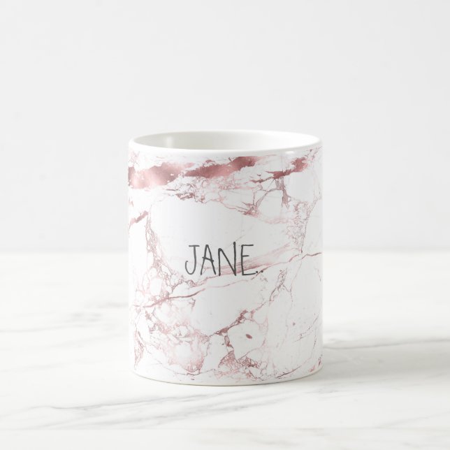 PixDezines WHITE MARBLE+FAUX ROSE GOLD VEINS Coffee Mug (Center)