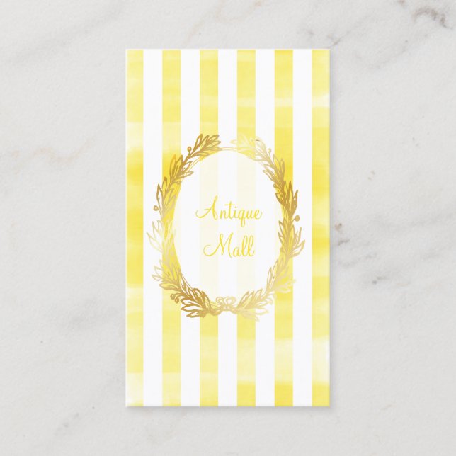 PixDezines white stripes/citron digital watercolor Business Card (Front)