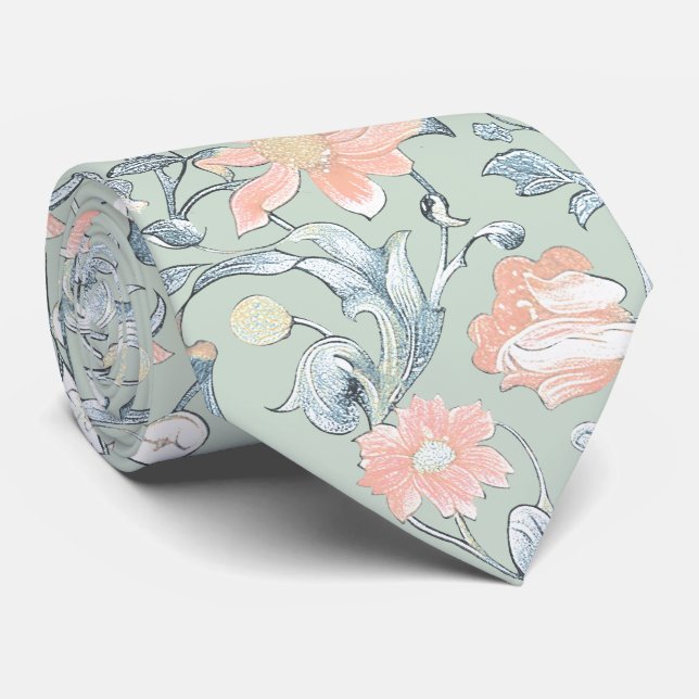 PixDezines William Morris Dusty Blue n Blush Pink Tie (Rolled)