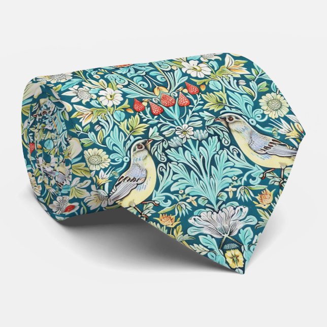 PixDezines William Morris Strawberry Thief Turquoi Tie (Rolled)