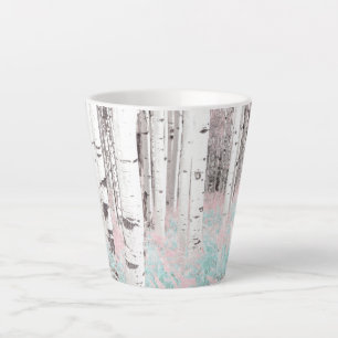PixDezines Winter Birch Forest Blue Ferns Bed Latte Mug