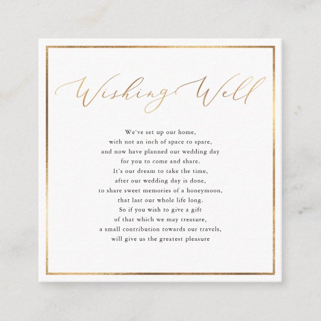PixDezines Wishing Well, Calligraphy Faux Gold Enclosure Card (Front)