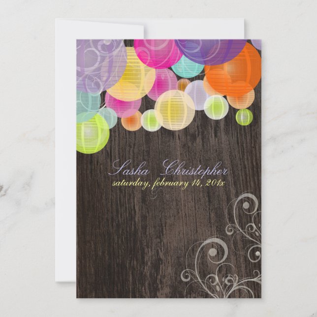 PixDezines wood grain+fiesta lanterns Invitation (Front)