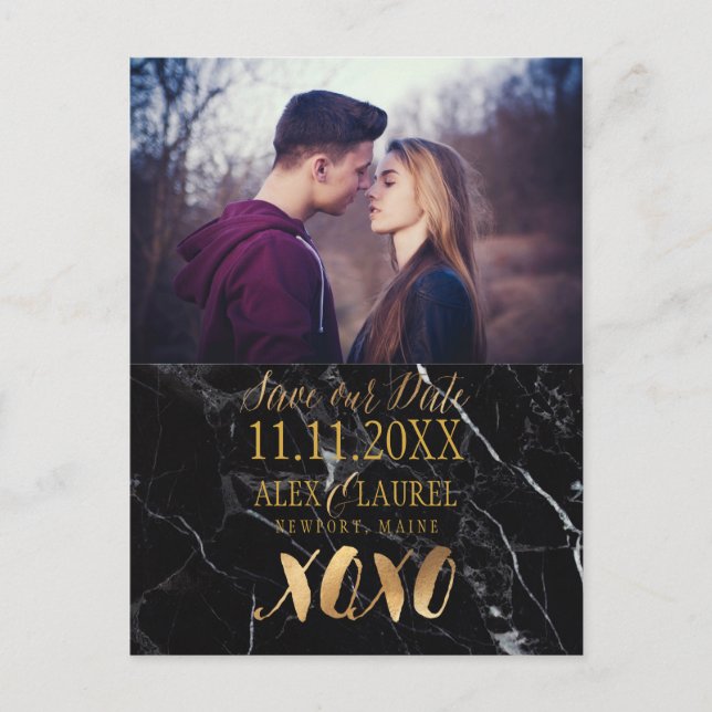 PixDezines XOXO/SAVE OUR DATE/MARBLE Announcement Postcard (Front)