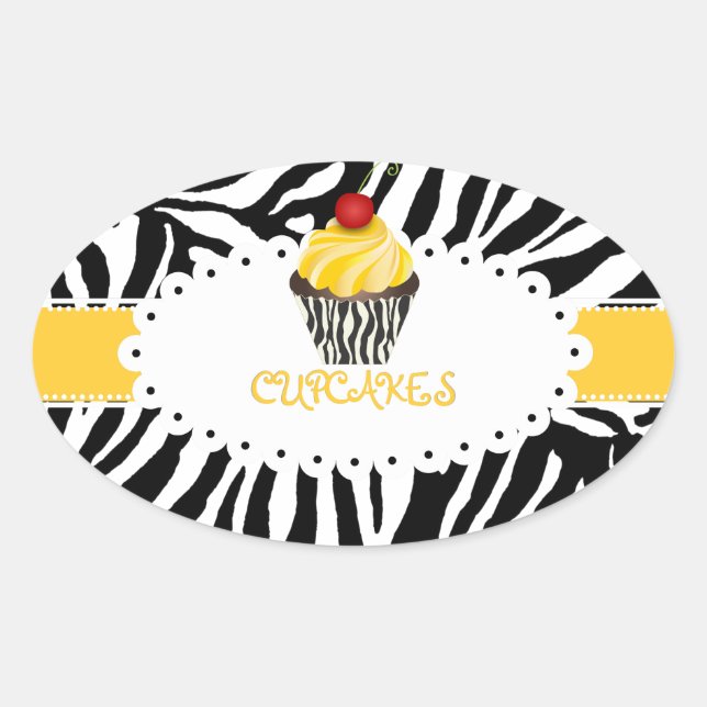 PixDezines zebra+cupcake/DIY colour Oval Sticker (Front)