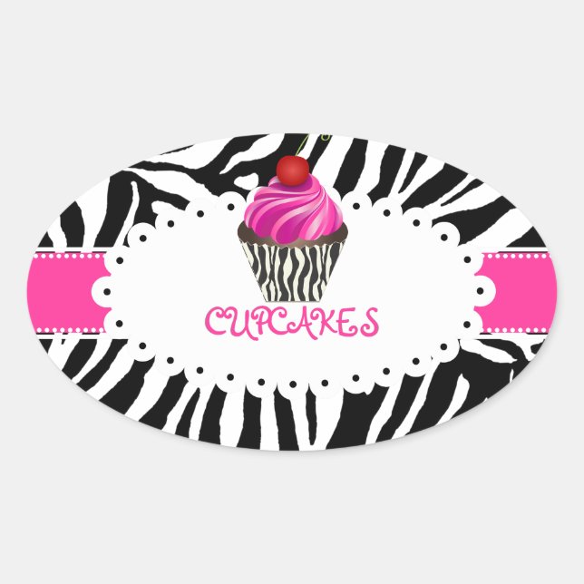 PixDezines zebra+cupcake/DIY colour Oval Sticker (Front)