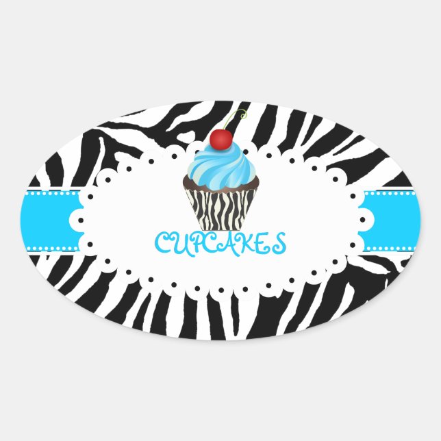PixDezines zebra+cupcake/DIY ribbon colour Oval Sticker (Front)