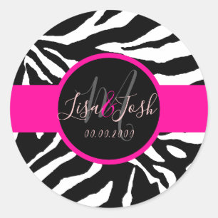 PixDezines Zebra, Monogram DIY Colour Classic Round Sticker