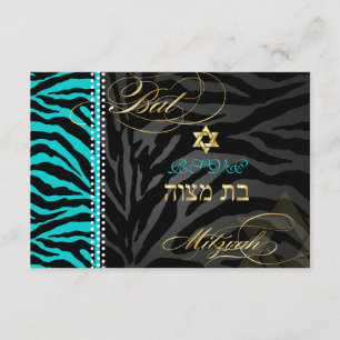 PixDezines Zebra RSVP Bat Mitzvah/DIY Colour Aqua Card