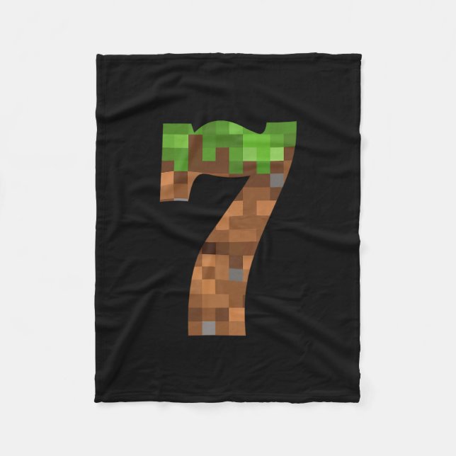 Pixel 7yr Birthday Number Seven 7 Year Old 7th Vid Fleece Blanket (Front)
