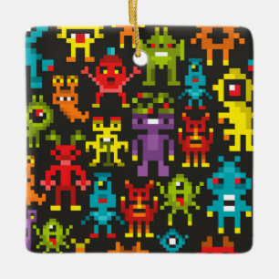 Pixel 8bit monsters ceramic ornament