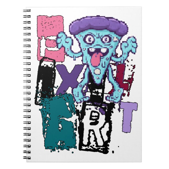 Pixel art and blue monster notebook (Front)