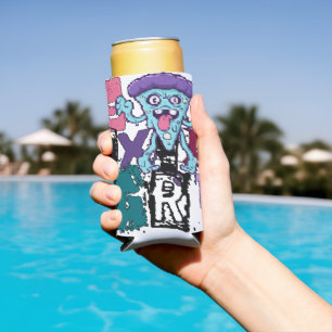Pixel art and blue monster seltzer can cooler