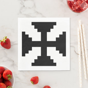 Pixel Art Black Cross Symbol  Napkin