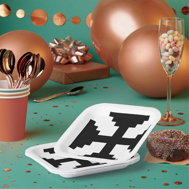 Pixel Art Black Cross Symbol  Paper Plate (Creator Uploaded)