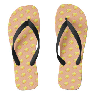 Pixel Art Cake Pattern Pink & Yellow Battenberg Jandals