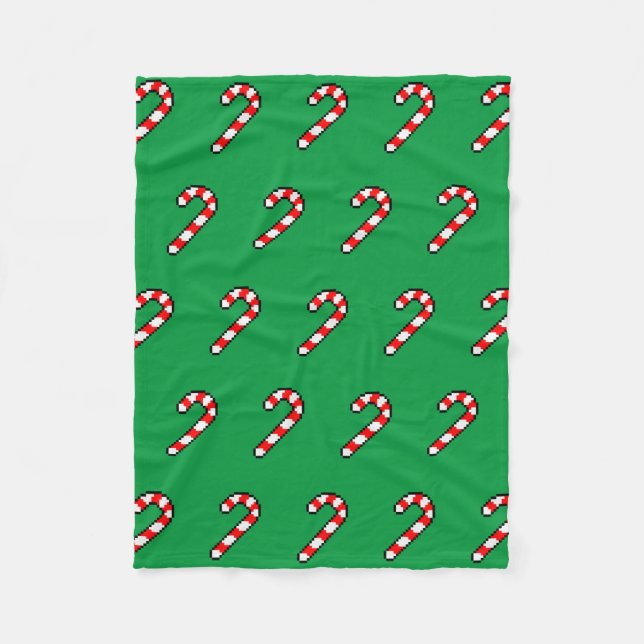 Pixel Art CANDY CANE Pattern - Black Outline Fleece Blanket (Front)