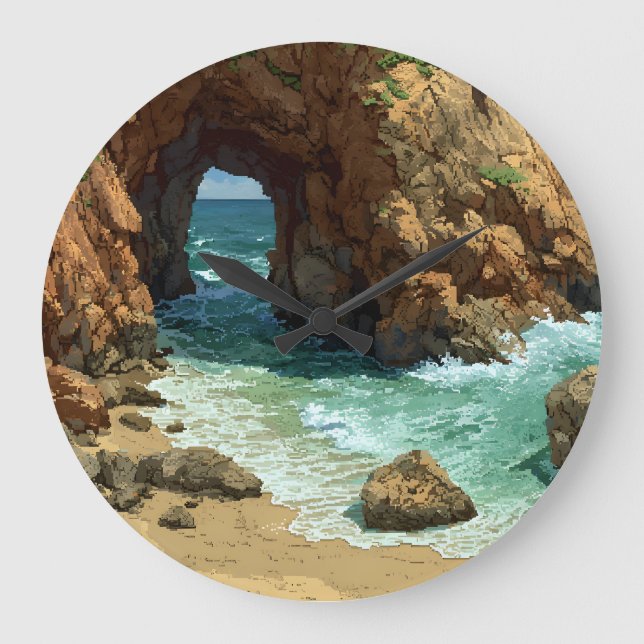 Pixel art cave on the beach clock (Front)